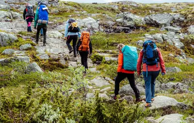 a group of people walking on a mountain trail at Gorgeous Home In Vøringsfoss With Sauna in Maurset