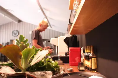 a person standing in a kitchen preparing food at Haukeli Hotel in Haukeligrend