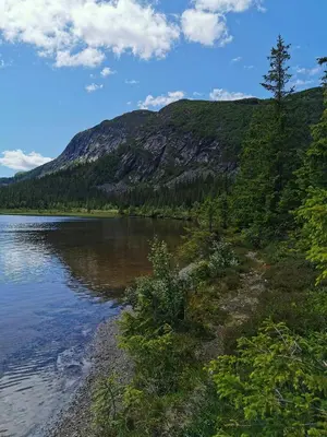 a view of a lake with a mountain in the background at Family Cabin With Annexe In Haglebu in Eggedal