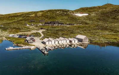 an aerial view of a small island in a body of water at Awesome Home In Vøringsfoss With Sauna in Maurset