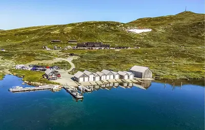 an aerial view of a small island in a body of water at Lovely Home In Vøringsfoss With Sauna in Maurset