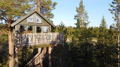 a tree house in the middle of a forest at Tretopphytta Kraggbua