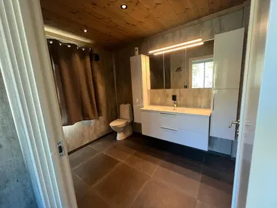 a bathroom with a sink and a toilet at Hus nær butikk, sentrum & rekreasjon in Hol
