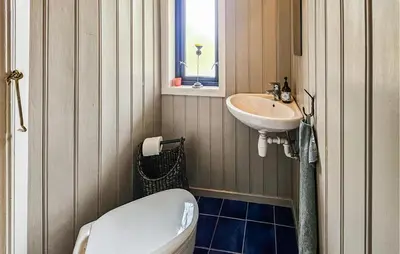 a bathroom with a toilet and a sink at Stunning Home In Edland With Sauna in Nesland