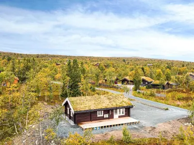 an overhead view of a house with a grass roof at 8 person holiday home in Ålen in Ålen