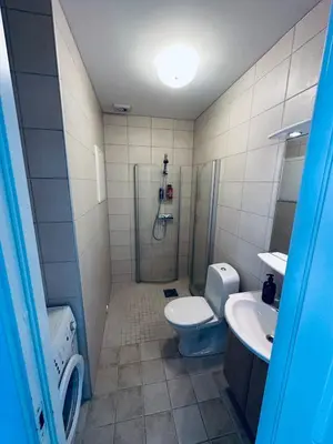 a bathroom with a shower and a toilet and a sink at Cozy little apartment in Ålesund in Ålesund