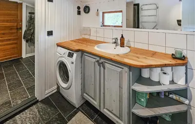 a bathroom with a sink and a washing machine at Amazing Home In Hemsedal With Wifi in Hemsedal