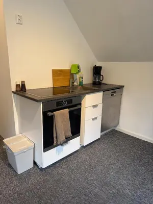 a kitchen with a stove and a counter top at Nylendo in Ulvik