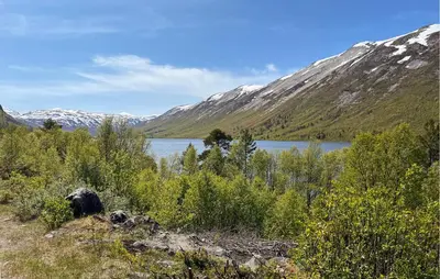 a view of a lake in front of a mountain at 3 Bedroom Gorgeous Home In Nordberg in Nordberg