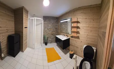 a bathroom with a sink and a mirror at Fjellheimens Svanebu in Tyinkrysset