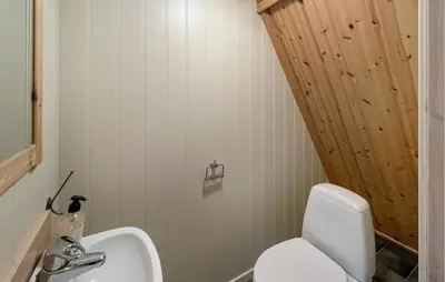 a bathroom with a white toilet and a sink at Gorgeous Home In Sjusjøen With Sauna in Sjusjøen