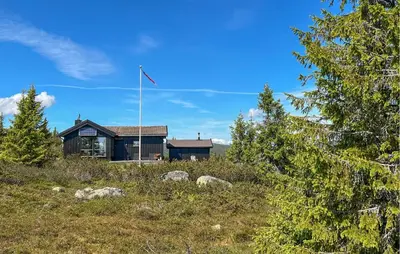 a house with a flag on top of a hill at 3 Bedroom Stunning Home In Lillehammer in Lillehammer