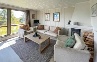 a living room with two couches and a fireplace at 3 Bedroom Stunning Home In Lillehammer in Lillehammer