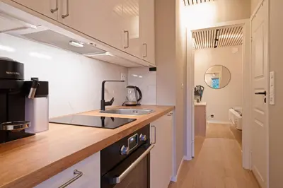 a kitchen with a sink and a counter top at EasyStay Nesttun -Free Parking-Buss Nearby - in Bergen