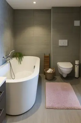 a bathroom with a white tub and a toilet at Family-friendly Cabin with pier - Herdla to Bergen - 40 min in Herlø