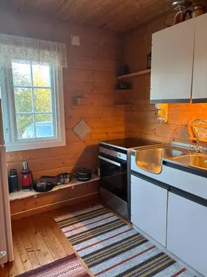 a kitchen with a stove and a sink at Geilo - Hyggelig og sentral hytte in Hol