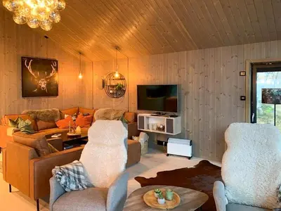 a living room with a couch and a tv at Modern Cabin Close To The Ski Slopes In Haglebu in Eggedal