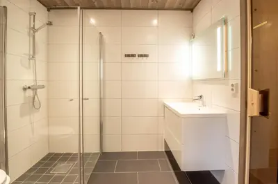 a bathroom with a shower and a sink at Trysiltunet 10B in Trysil