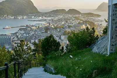 a view of a city from a hill at Fjord Vista - Top floor apartment in Ålesund in Ålesund