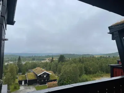 a view from the window of a house at Stor Og Moderne Leilighet I Sentrum in Beitostøl
