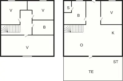 two diagrams of the floor plans of a house at 6 person holiday home in Sørbøvåg in Sørbø