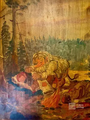a painting of a woman in the rain at Ski in-out cabin Trysil sauna, fireplace and views in Trysil