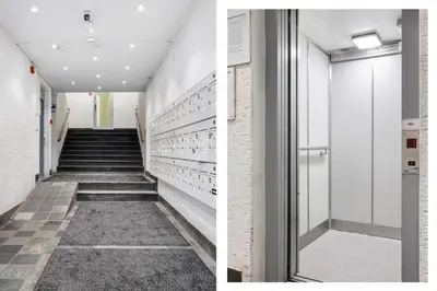 a hallway of a building with a staircase at Torgalmenningen Town Square, Yet quiet, Elevator in building in Bergen