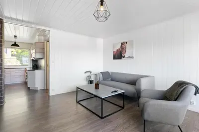 a living room with a couch and a table at Centrum Apartment in Ålesund