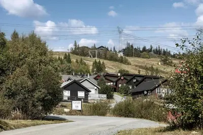 a group of houses on a hill with a road at Bo På Norefjell Rett Ved Alpint Og Langrenn in Noresund