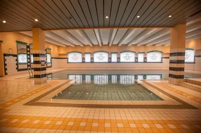 a view of a dance floor in a building at Fleischer's Motel in Vossevangen