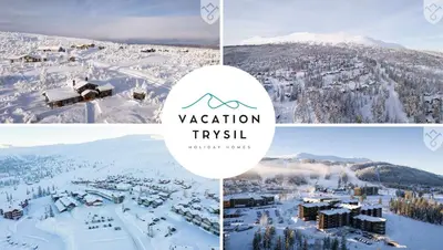 a collage of photos of a ski resort in the snow at Trysilfjell hytteområde 2115 by Vacation Trysil in Trysil