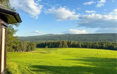 a field of green grass with a hill in the background at Stunning Home In Røros With Sauna in Røros