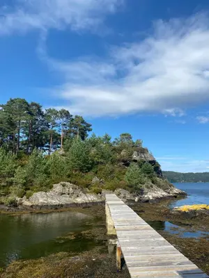 a wooden bridge over a body of water at Furiholmen in Askøy