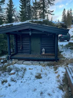 a small wooden cabin with a snow covered roof at Family Cabin From 1968 At Norefjell in Noresund