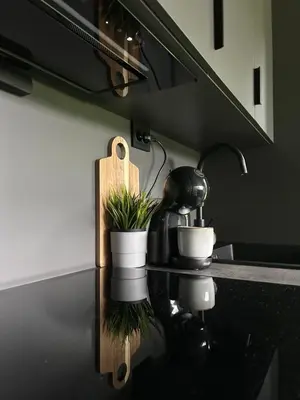 a kitchen sink with a faucet and a plant at Nygård Panorama in Stryn