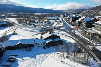an aerial view of a town in the snow at Central apartment - walking distance to everything in Holo