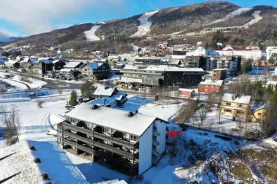 an aerial view of a city in the snow at Central apartment - walking distance to everything in Holo