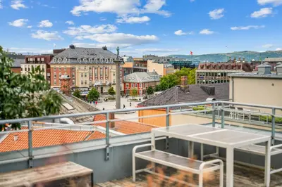 a view of a city from the roof of a building at Midtbyen Apartment in Trondheim
