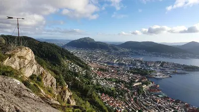 a view of a city from the top of a mountain at Modern apartment by the sea - Free parking in Bergen