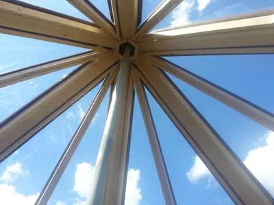 a view of the roof of a building with the sky in the background at Hessdalen Ufocamp in Vårhus