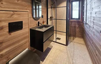 a bathroom with a sink and a mirror at Lovely Home In Eggedal With Wifi in Eggedal