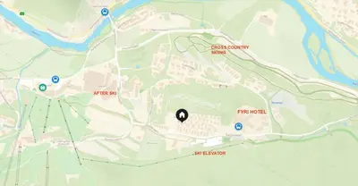 a map of a park with a marker on it at Charming and modern ski-in ski-out cottage in Hemsedal
