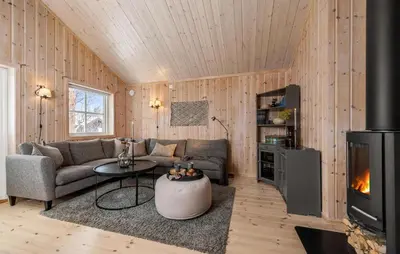 a living room with a couch and a fireplace at 3 Bedroom Gorgeous Home In Nesbyen in Nesbyen