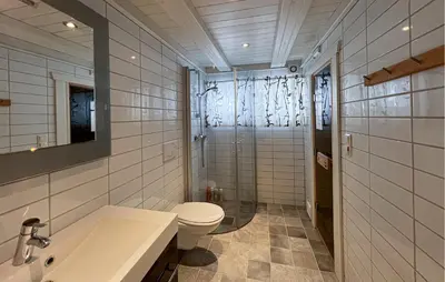 a bathroom with a toilet and a sink at Lovely Home In Sjusjøen With Sauna in Sjusjøen