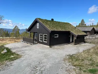 a black house with a grass roof at Cozy family cabin with fireplace and near ski trails in Lii