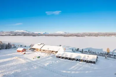 an aerial view of a resort in the snow at Modern apartment in Golsfjellet in Gol