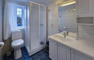 a bathroom with a toilet and a sink and a shower at Nice Home In Rauland With Wifi in Rauland