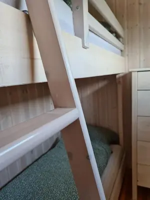 a bunk bed in a tiny house with a ladder at Nordfjordcabins BLUE in Utvik