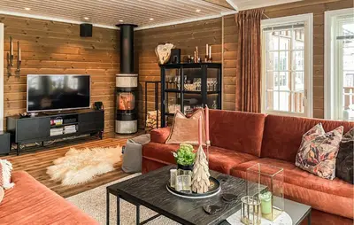 a living room with a couch and a tv at Stunning Home In Bjorli With Sauna in Bjorli