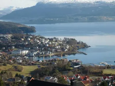an aerial view of a town on a body of water at Apartment Fw Franzi by Interhome in Hagavik